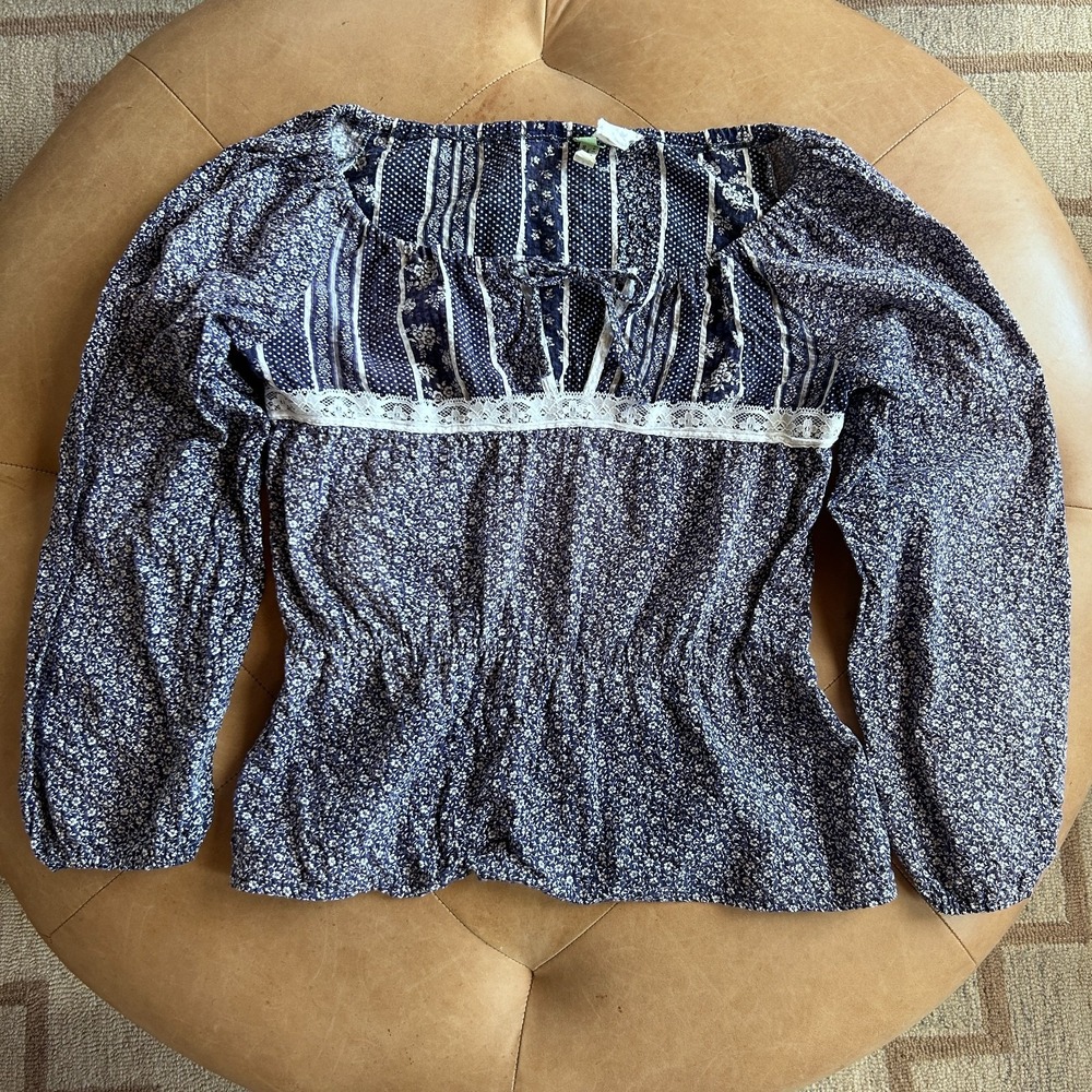 Vintage 70s 80s Prairie Peasant Blouse Romantic Floral Lace Cottagecore Boho S M - Picture 2 of 10